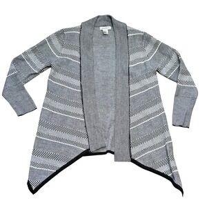 Abito Black White Geometric Striped Open Front Sharkbite Cardigan Sweater S